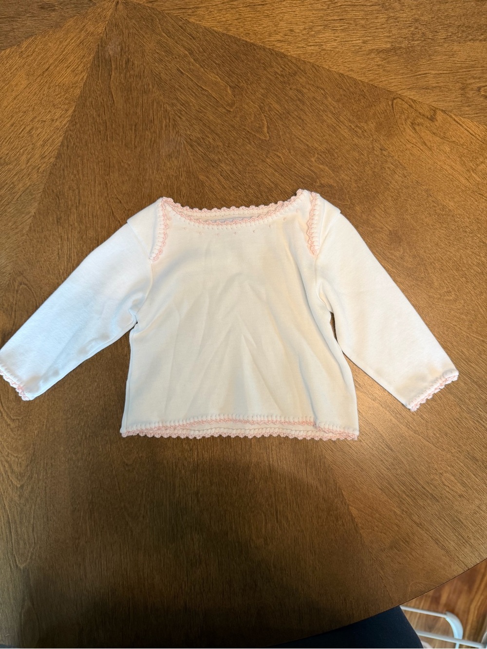 Girls' White Long-Sleeve Top with Pink Trim 100% Pima Cotton